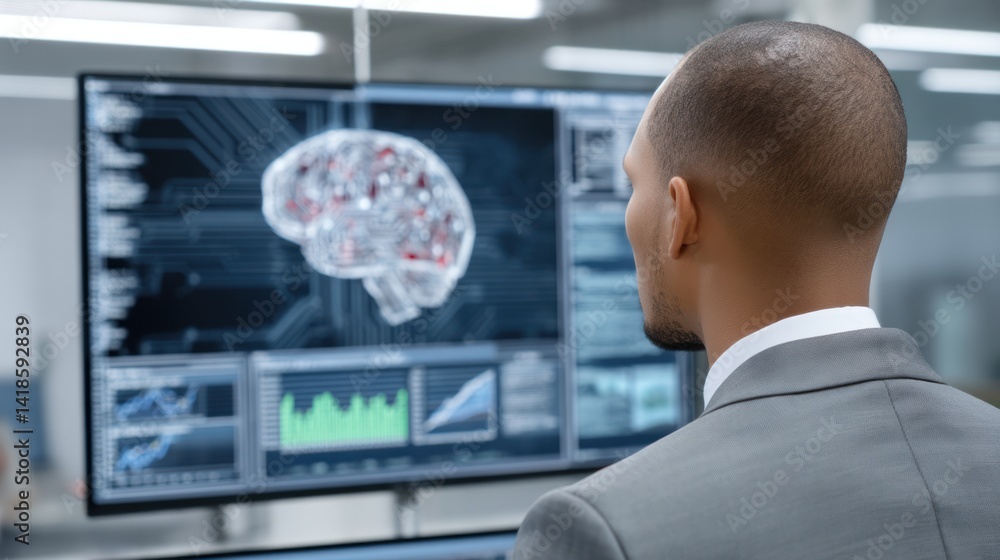 Aufkleber a professional analyzing brain data on a screen, showcasing the intersection of neuroscience and tec