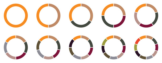 Pie charts diagrams. Different color circles. donut and pie chart infographic elements set. Colorful diagram collection with. Circle icons for infographic. Vector-eps 10