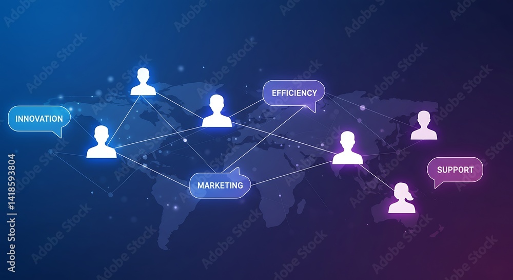 Poster global network: connected profiles in a futuristic style