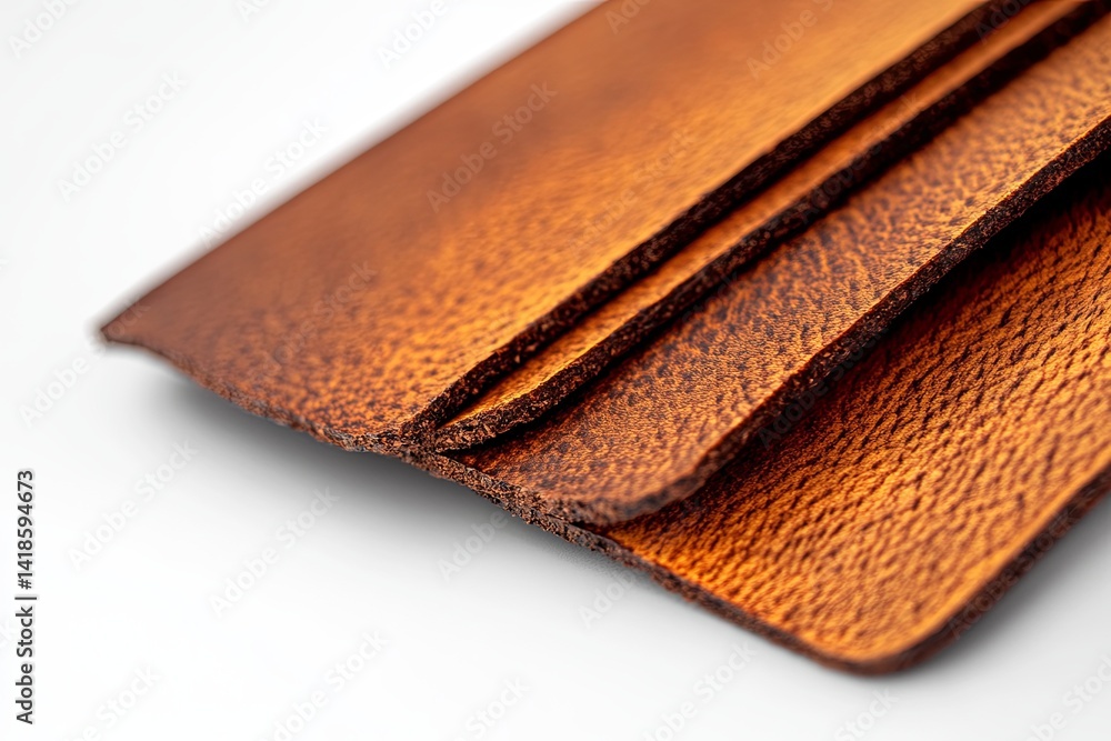 Poster textured leather strips displayed on a light background showcasing vibrant orange tones and intricat