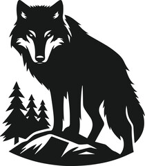 Vector black silhouette of a wolf 