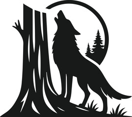 Vector black silhouette of a wolf 