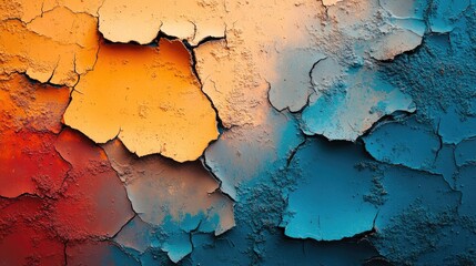 Obraz premium Peeling paint reveals vibrant colors on a weathered surface.