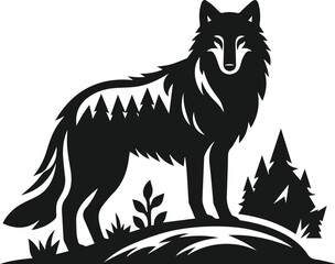Vector black silhouette of a wolf 