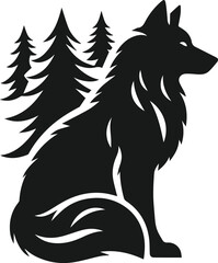 Vector black silhouette of a wolf 
