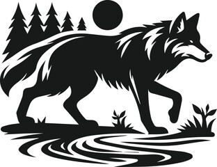 Vector black silhouette of a wolf 