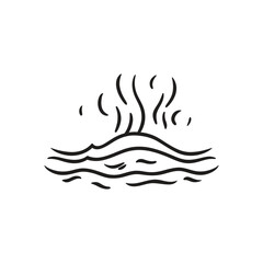 Doodle Wave & Sea with Steam Lines, Black Minimalist Isolated Icon with Curves