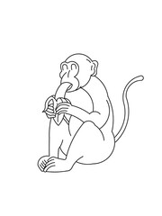 cartoon illustration monkey eating banana 