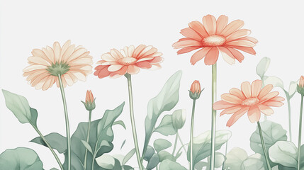 Elegant wedding invitation card background . Minimal hand painted watercolor Gerbera flowers texture template background. Design for wedding, vip cover, poster, rsvp moderncard.Valentine's Day