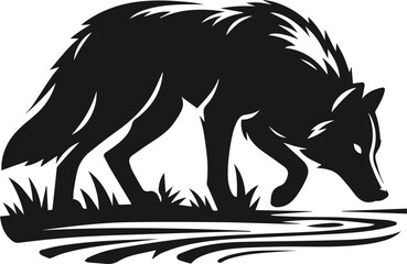 Vector black silhouette of a wolf 