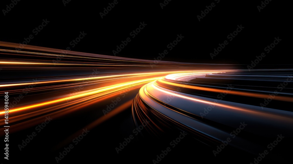 Poster abstract long exposure light trails showcasing vibrant colors, creating a dynamic and futuristic vis