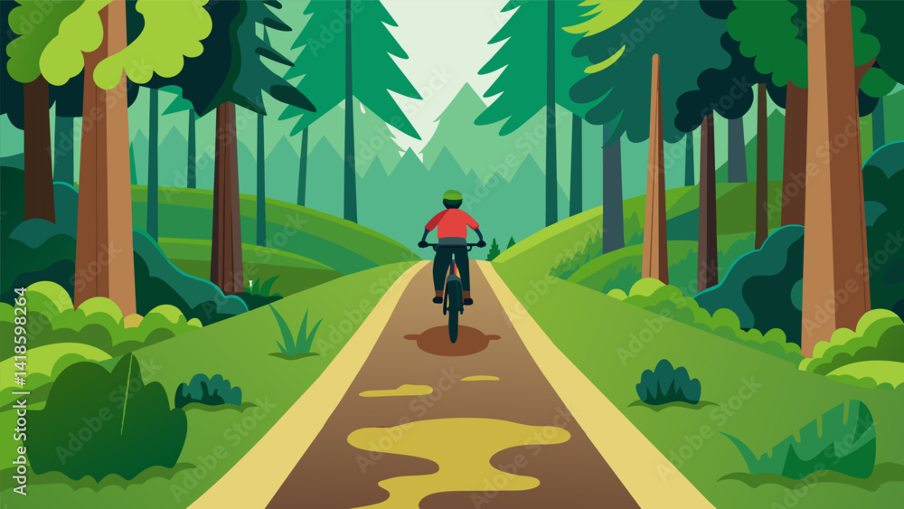 Poster a muddy section of the trail requires the rider to use precise balance and control as they pedal thr
