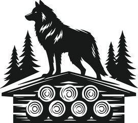 Vector black silhouette of a wolf 