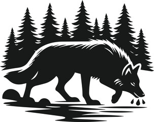 Vector black silhouette of a wolf 