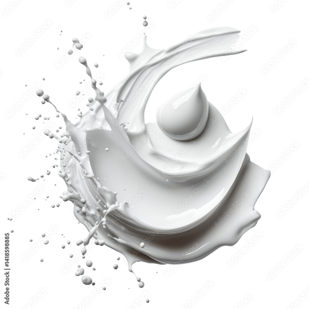 Poster white liquid splashing out against a black background creating dynamic visual contrast and motion ef