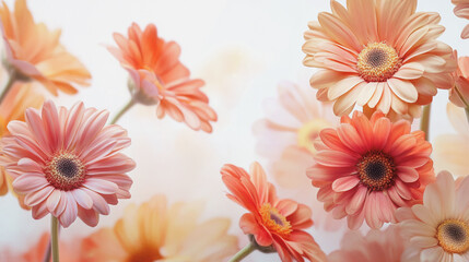 Elegant wedding invitation card background . Minimal hand painted watercolor Gerbera flowers texture template background. Design for wedding, vip cover, poster, rsvp moderncard.Valentine's Day