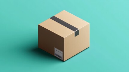 Obraz premium Sealed Cardboard Box Delivery Teal Background