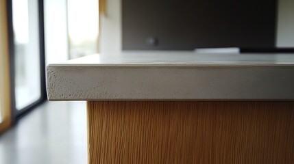 Modern kitchen countertop detail, featuring a light gray surface.