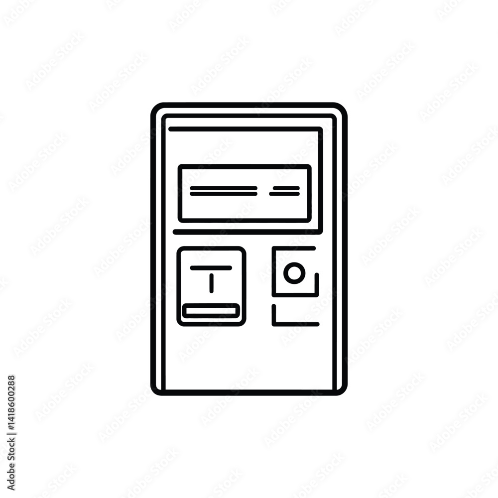 Poster minimalist atm outline icon with black stroke and transparent background isolated