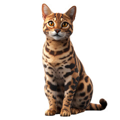 Beautiful Bengal Cat Sitting Isolated on Black Background