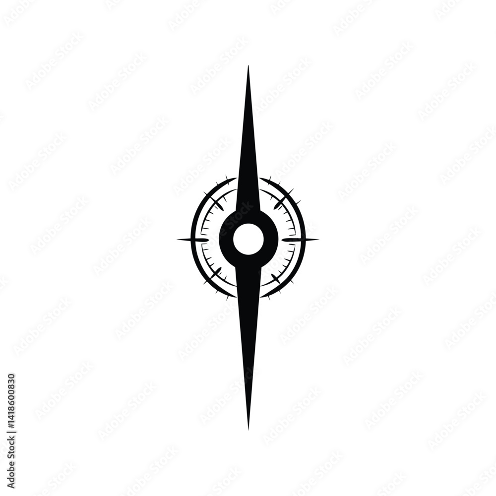 Poster minimalistic compass, black navigation tool icon on a transparent background