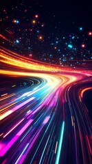 Vibrant Light Trails on Dark Background Creating a Dynamic Scene