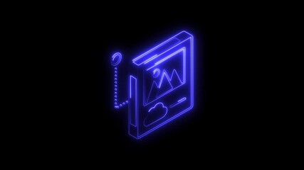 Glowing neon album icon 4k  isolated on black background. HD Video motion graphic animation