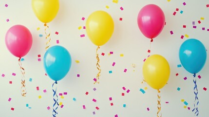 Colorful balloons, confetti, wall, celebration, party decor