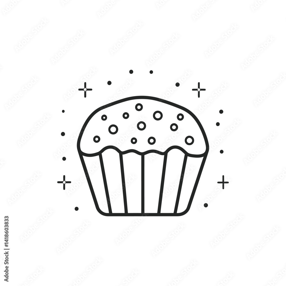 Poster Muffin Outline with Sprinkles on Transparent Background