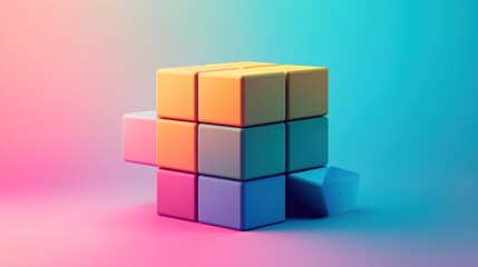 Obraz premium Colorful cube puzzle solving, studio backdrop, vibrant gradient