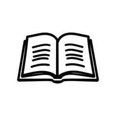 Open Book Line Art Icon with Text Pages, Minimalist Design on Transparent BG