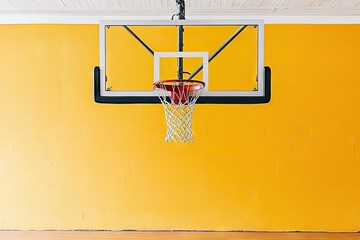 Basketball hoop on yellow wall (1)