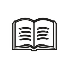 Open Book with Bold Black Outline on Transparent Background