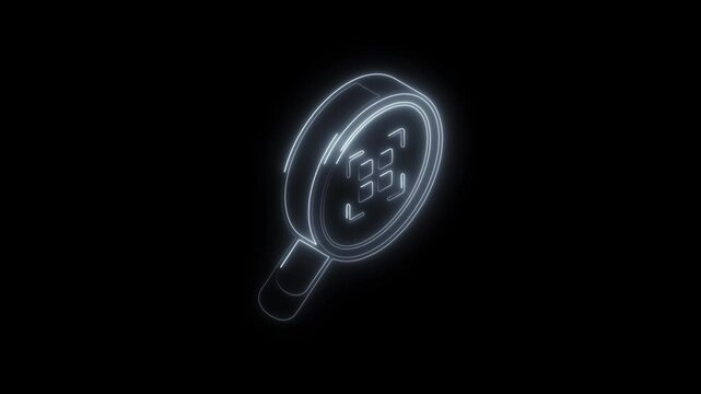 Glowing neon barcode scanner icon 4k  isolated on black background. HD Video motion graphic animation