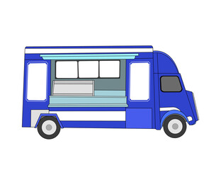food truck artwork in flat hand-drawn style, perfect for ads, food events, social media, and lifestyle content. Isolated on white for flexible use