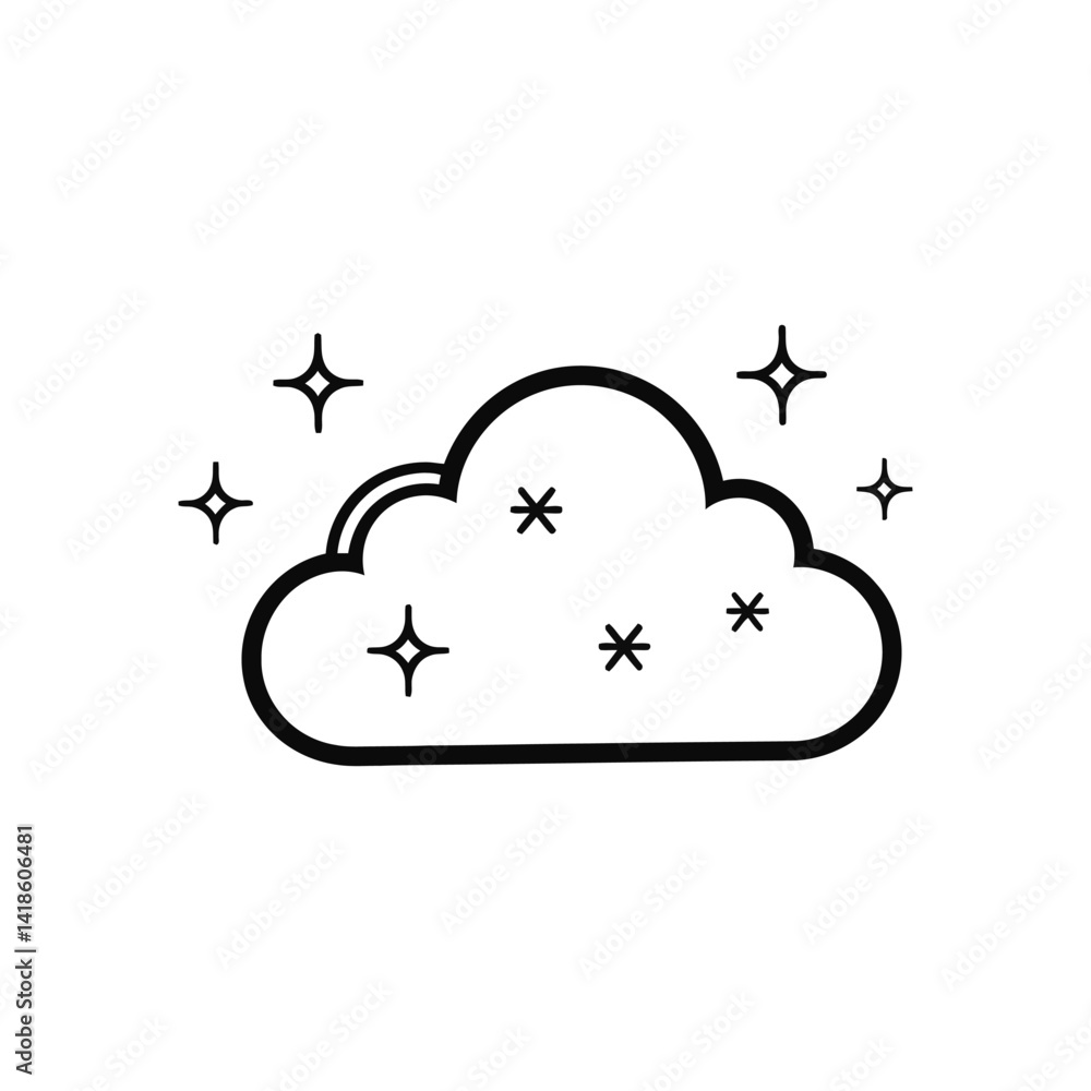 Poster outline cloud with stars and sparkles icon on transparent background