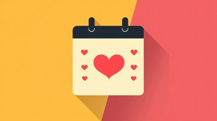 Heart calendar on a colorful background for love holiday or event