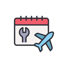 Aircraft repair schedule colored icons, minimalist vector illustration ,simple transparent graphic element .Isolated on white background