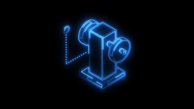 Glowing neon bodybuilder icon 4k isolated on black background. HD Video motion graphic animation