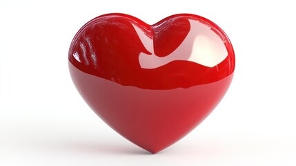 Shiny red heart, 3D render, white background, love symbol, Valentine's Day