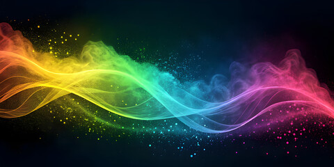 Obraz premium Grainy noisy background, abstract color gradient shape, vibrant glowing rainbow yellow green pink blue black noise texture banner design 
