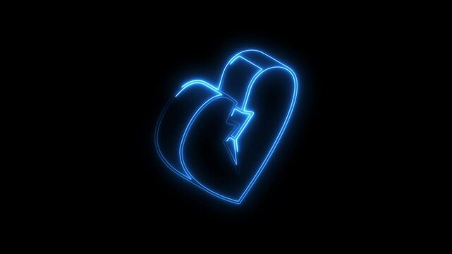 Glowing neon break up icon 4k isolated on black background. HD Video motion graphic animation