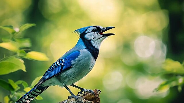A Majestic Blue Jay Singing in the Forest