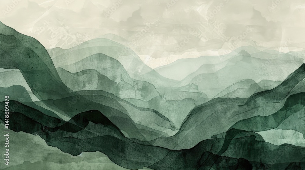 Aufkleber abstract flowing green and beige waves on a light background. digital artwork of wavy pattern with g