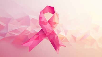 Pink ribbon, low-poly design, awareness campaign, soft background, healthcare