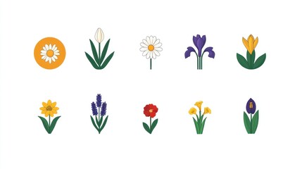 Fototapeta premium Spring flowers icons; design elements; white background; website, app