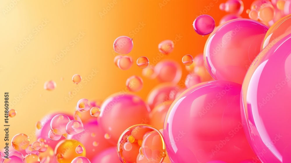 Poster layered abstract shapes with water droplets in orange and pink tones. 3d digital art for vibrant des