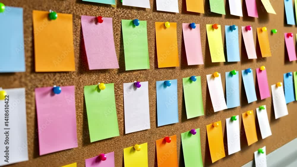 Aufkleber organized workspace how office workers use sticky notes on corkboard for enhanced productivity and c