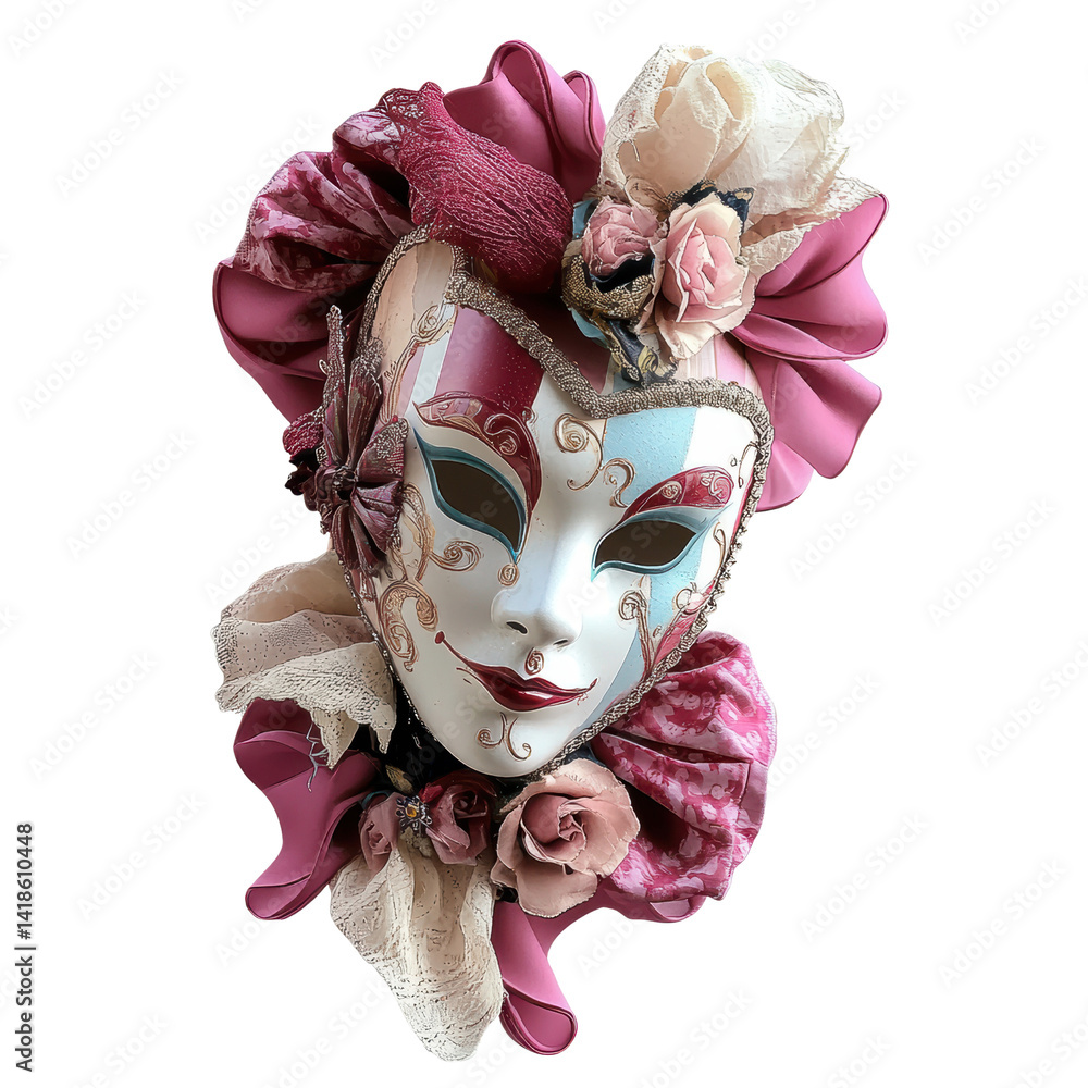Aufkleber mask with a pink bow displayed on a neutral background in a simple and elegant presentation isolated