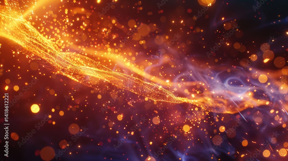Poster the abstract picture about warm tone colorful particle lighting lights creating a blurred and festiv